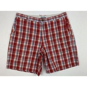 Columbia Shorts Men's Size 40x10 Cotton Plaid Red Blue White Casual 4-pockets